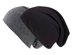 Shenky Beanie | Vintage Look | Muster | ausgefallen | lang geschnitten | Komfort | Unisex | Longbeanie | Long Slouch Beanie | dünne Mütze | Doppelpack | Schwarz und Dunkelgrau-Charcoal von Shenky