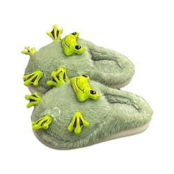 Frosch-Hausschuhe für Damen, Frosch-Hausschuhe, Geschenke für Kinder, niedliche Tier-Plüsch-flauschige Hausschuhe, warme Plateau-Hausschuhe für den Winter im Innenbereich, grün von Shenrongtong