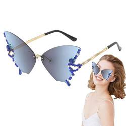 Modische Diamant-Schmetterlings-Sonnenbrille, Diamant-Sonnenbrille für Damen, randlose Sonnenbrille zum Blockieren von Sonnenlicht, Damenbrille für Autofahren, Reisen, Alltag von Shenrongtong