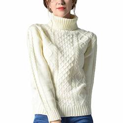 Shevog Damen Rollkragenpullover Sweater Strickpullover High Rollkragen Warm Langarm Top, Cremefarben/Weiß, 40-42 von Shevog