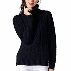 Shevog Damen Rollkragenpullover Sweater Strickpullover High Rollkragen Warm Langarm Top, dunkelblau, 40-42 von Shevog