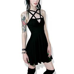 Shevog Gothic-Kleid für Damen, sexy Pentagramm-Träger-Bandage, Cocktail-Party, Club-Kleid, Schwarz , 34-36 von Shevog