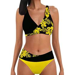 Shffuw Bikini Madchen 152 Sport Bikini Bikini Hose Damen-Bikini-Sets mit hoher Taille, Zweiteiliger Badeanzug, vorne gebundener Badeanzug Bustier Bikini Damen Sport Bikini Hohe Taille (Yellow, L) von Shffuw