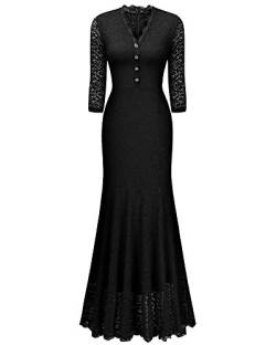 Damen Elegant Tiefe V Ausschnitt Kleider Einfarbig Schwingenkleid Lange Party Kleid Schwarz 2XL von ShiFan