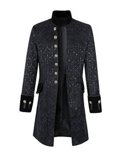 Herren Langer Steampunk Gothic Jacke Vintage Viktorianischen Uniform Cosplay Kostüm Retro Mantel Schwarz 5XL von ShiFan