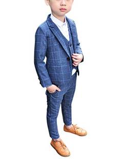 Jungen Anzüge Kinder Schlanke Passform Klassisches Kariertes Anzug-Set Mit Jacke Weste Und Hosen Grau 110 von ShiFan