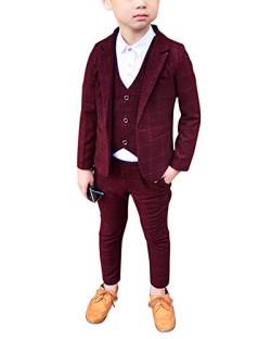 Jungen Anzüge Kinder Schlanke Passform Klassisches Kariertes Anzug-Set Mit Jacke Weste Und Hosen Violett Rot 100 von ShiFan