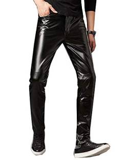 Lederhose Lang Herren Slim Fit Basic Biker Faux Leder Hosen Schwarz XL von ShiFan