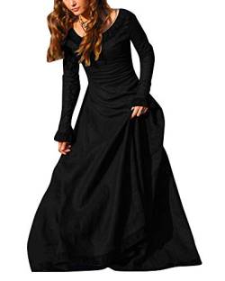 Mittelalter Kleidung Damen Langarm Kleid Maxikleid Retro Rundhalskleider Halloween Kostüm Gotisch Kleider Schwarz M von ShiFan