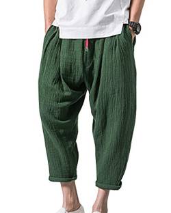 ShiFan Bequeme Leichte Freizeithose Viele Taschen Weite Leinenhose Caprihose Für Männer Armee-Grün XL von ShiFan