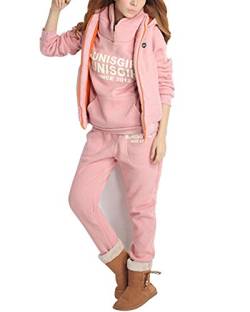 ShiFan Damen Casual 3 In 1 Sportanzüge Jogginganzug Kapuzenpullover Kapuzenjacke Hoodie Sweatshirt + Weste + Hose Trainingsanzug Pink M von ShiFan