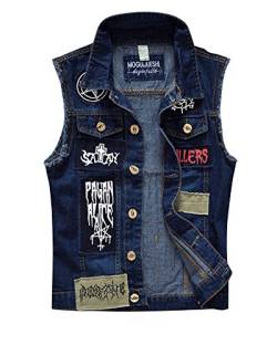 ShiFan Herren Beilaufige Weste Patch Ärmellose Denim Weste Jeansweste Jeansjacke Zerrissen Oberteile Jacket Blau 3XL von ShiFan