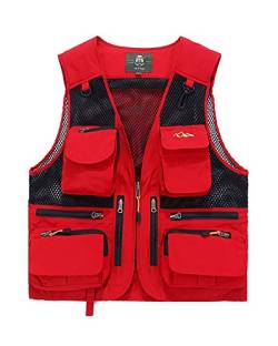 ShiFan Herren Großformat Outdoor Weste Mit Vielen Taschen Atmungsaktiv Für Angeln Fotografie Rot 4XL von ShiFan