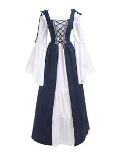 ShiFan Mittelalter-Kostüm Damen Lange Kleider Große Größen Party Kleid Mit Trompetenärmel Dunkelblau 5XL von ShiFan