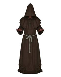 ShiFan Mönch Mittelalterlich Mit Kapuze Renaissance Priester Robe Kostüm Für Halloween Cosplay Kaffeebraun M von ShiFan