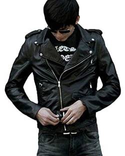 Übergangsjacke Herren Kunstlederjacke Motorrad Biker Style Jacke Mit Dekorativ Gürtel Nieten Schwarz XL von ShiFan