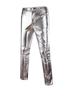 Wetlook Leggings Herren Glänzende Metallic Stretch Hosen Kunstlederhose Tanz Clubwear Silber 2XL von ShiFan