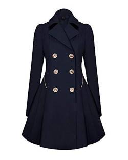 ShiFanA Elegant Falten Trenchcoat Oversize Mäntel Zweireihige Revers Outerwear Mit Tasche Für Frauen Marine L von ShiFanA