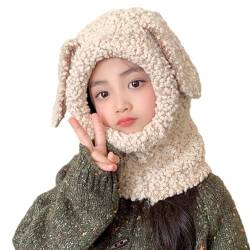 Pelziger Tier-Kapuzenhut-Schal - Flauschiges Häschen-Mützen-Schal-Set für den Außenbereich,Warmer Kapuzenpullover aus dicker Wolle für den Innenbereich mit Tiermuster und angenähtem Schal Shichangda von Shichangda