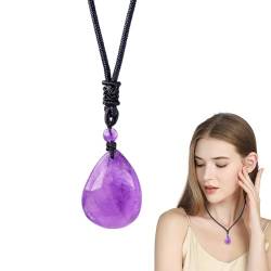 Shichangda Amethyst-Halskette für Frauen, Tropfen-Halskette,Natürliche Amethyst Wassertropfen Halskette - Polierter zierlicher Tropfenanhänger, Halskette aus echtem Kristall, Amethyststein für Bräute von Shichangda