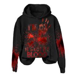 Shichangda Mir geht es gut, es ist Nicht Mein Blut. Pullover Hoodie | Weiche, leichte Halloween Trainingsanzüge | Bedrucktes Blut Sweatshirt für Herren und Damen, übergroßer Pullover von Shichangda