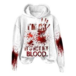 Shichangda Mir geht es gut, es ist Nicht Mein Blut. Pullover Hoodie | Weiche, leichte Halloween Trainingsanzüge | Bedrucktes Blut Sweatshirt für Herren und Damen, übergroßer Pullover von Shichangda