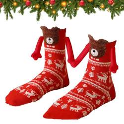 Weihnachtssocken mit magnetischen Händen | Neuartige Hand-in-Hand-Socken | Lustige 3D-Mid-Tube-Freundschaftspaar-Socken für Männer und Frauen von Shichangda