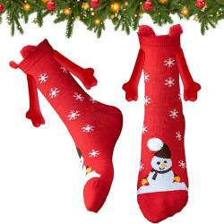Weihnachtssocken mit magnetischen Händen | Neuartige Hand-in-Hand-Socken | Lustige 3D-Mid-Tube-Freundschaftspaar-Socken für Männer und Frauen von Shichangda