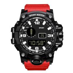 Shienfir Elektronische Uhr mit Silikonarmband und einfarbigem, multifunktionalem Outdoor-Sport-Design, langlebig, zum Laufen, für Männer, Frauen, Studenten Rot von Shienfir