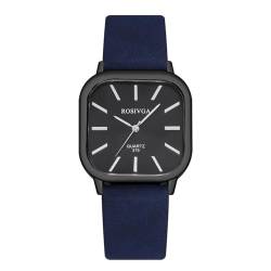 Shienfir Verstellbare Uhr für alle Körpertypen, quadratisch, Quarz, schlicht, elegant, für Herren und Damen, minimalistisches Design, rostfreie Kunstleder-Armbanduhr, modische Damen Blau von Shienfir