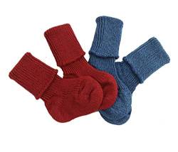 Shimasocks Erstlingssöckchen 'Twins' aus Schurwolle und Bauwolle - Söckchen mit Umschlag rot, blau - Babysöckchen Winter Junge Mädchen Baby 100% Natur, Farben alle:jeansmeliert, Größe:0-3 Monate von Shimasocks