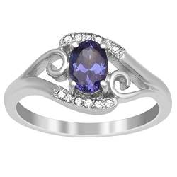 925 Sterling Silber Oval Schnitt Tansanit Natürlich Zirkon Jahrestag Ring (53 (16.9)) von Shine Jewel