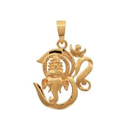 Halskette mit Ganesha-Anhänger, Om-Anhänger, aus 925er-Sterlingsilber, gelvergoldet von Shine Jewel