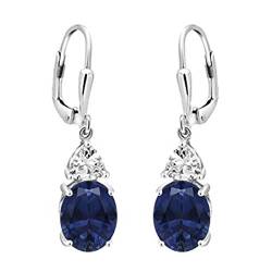Multi Choice Oval Form Edelstein 925 Sterling Silber baumeln Fallen Täglich Ohrring tragen (Blauer Saphir) von Shine Jewel