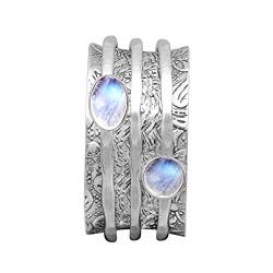 Spinner Ring || 4X6 MM Dual Rainbow Mondstein 925 Sterling Silber Trio Spin Hammered Band Meditation Zappeln Ring (59 (18.8)) von Shine Jewel