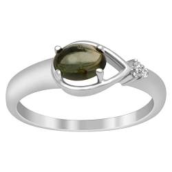 Stapelbar 7X5 Oval Cabochon Grüner Turmalin Edelstein Frauen 925 Sterling Silber Ring (56 (17.8)) von Shine Jewel