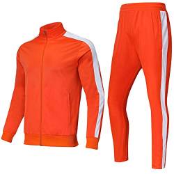 Shinestone Herren-Trainingsanzug-Set, Sportkleidung, Sportbekleidung, mit durchgehendem Reißverschluss für Herren, 8403-Orange, Large von Shinestone