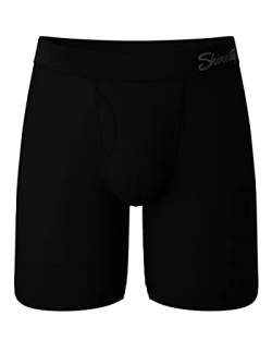 Boxershorts mit langem Bein für Herren, Anti-Scheuern, Feuchtigkeitstransport, atmungsaktiv, Schwarz, Medium von Shinesty