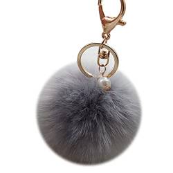 Shining crown Flauschiger Ball Auto Schlüsselanhänger Frauen Pom Pom Handtasche Charms Anhänger Perle, Graue goldfarbene Schnalle, F, von Shining crown