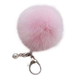 Shining crown Flauschiger Ball Auto Schlüsselanhänger Frauen Pom Pom Handtasche Charms Anhänger Perle, Pink-silberfarbene Schnalle. von Shining crown