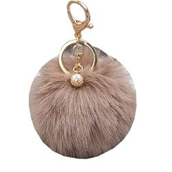 Shining crown Flauschiger Ball Auto Schlüsselanhänger Frauen Pom Pom Handtasche Charms Anhänger Perle, Schnalle in hellem Kaffeebraun, M, von Shining crown