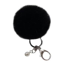 Shining crown Flauschiger Ball Auto Schlüsselanhänger Frauen Pom Pom Handtasche Charms Anhänger Perle, Schwarze silberfarbene Schnalle, F, von Shining crown