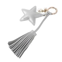 Shining crown Schlüsselanhänger Frau, Leder Quaste Schlüsselanhänger Perle Leder Pentagramm Tasche Charm von Shining crown