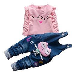 Baby Mädchen Langarm Shirt Overalls Latzhose 2 Stück Prinzessin Neugeborenen Kleinkind Kleidung Set,Farbe: Rosa, Size S von Shiningup