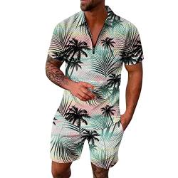hawaii outfit herren pink 90er jahre outfit herren hip hop Mens Fashion Leisure Seaside Beach Holiday 3D-Digitaldruck Reißverschluss Kurzarmhemd und Shorts Anzug Zweiteiler hawaii outfit herren rot von Shiningupup