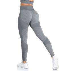 ShinyStar Damen Sport Leggings mit Hohe Taille Blickdicht Fitnesshose Weiche Dehnbare Yogahose mit Bauchkontrolle Grau L von ShinyStar