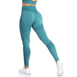 ShinyStar Damen Sport Leggings mit Hohe Taille Blickdicht Fitnesshose Weiche Dehnbare Yogahose mit Bauchkontrolle Grün M von ShinyStar