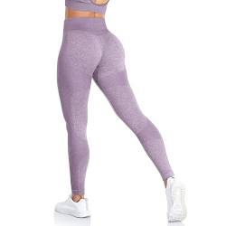 ShinyStar Damen Sport Leggings mit Hohe Taille Blickdicht Fitnesshose Weiche Dehnbare Yogahose mit Bauchkontrolle Lila XL von ShinyStar