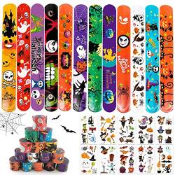 Shinybox 58 Stück Halloween Schnapparmband Set, 48 Stück Kinder Slap Armband mit 10 Halloween Aufkleber, Halloween Slap Armbänder, Armbänder Mitgebsel, Halloween Party Mitgebsel von Shinybox