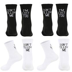 DON'T FOLLOW ME, I'M LOST TOO. Socken aus Baumwolle, lustig, Unisex, 4 Paar, 2 Schwarz + 2 Weiß, One size von Shinyforetooth